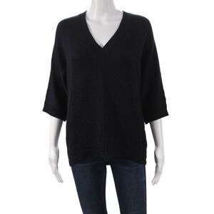 Derek Lam Women Black Cashmere V-Neck 3/4 Sleeve Pullover Sweater Size PP